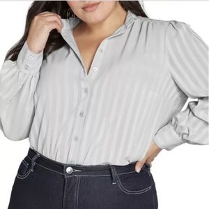 ModCloth grey stripe button up blouse XL / 1X